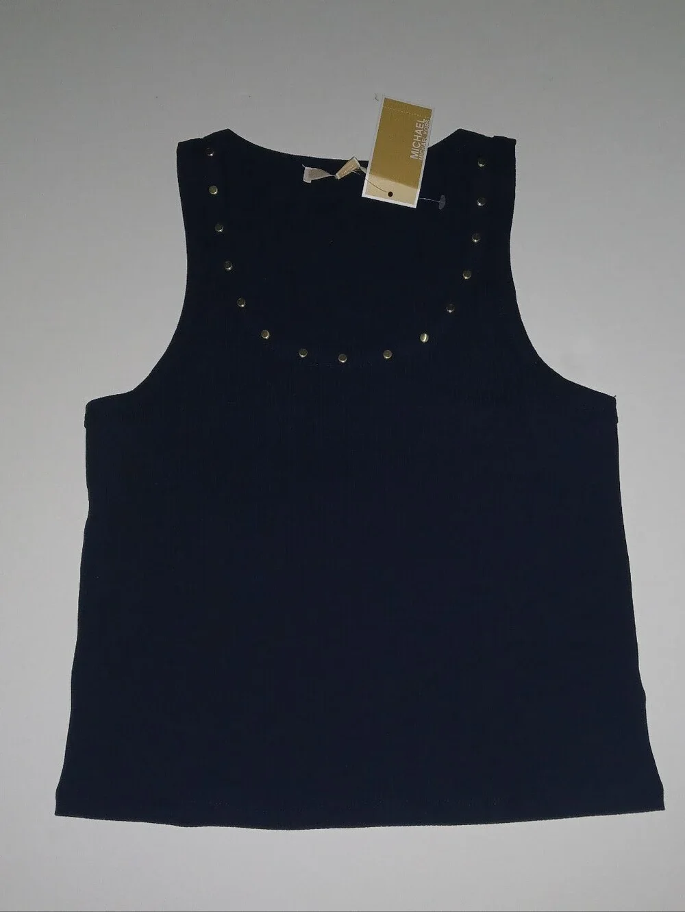 Michael Kors Ribbed Knit Tank with Gold Studs Spring/Summer 26 Midnight Blue